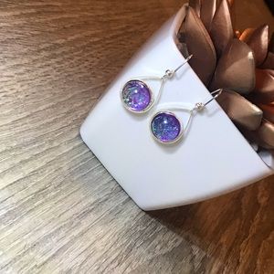 Purple Iridescent Foil w/Silver Dangle Earrings